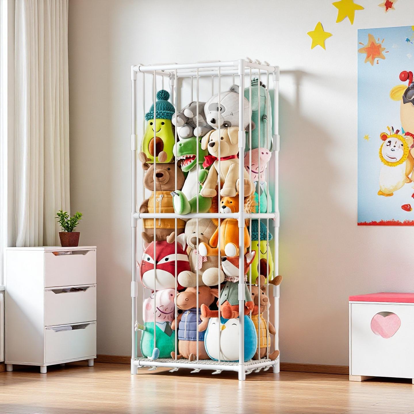 Kids' Toy - 수직형 봉제인형 보관 정리함 동물원 테마
