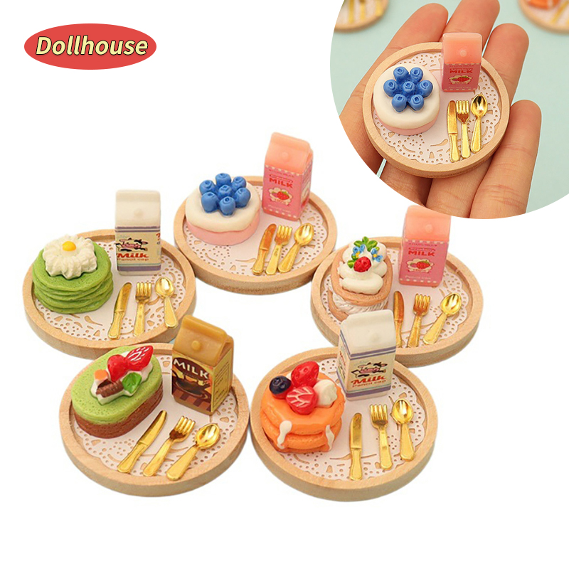1세트 1:12 인형집 미니어처 케이크 우유 포크 트레 - Kids Toys House 리뷰 및 가격
