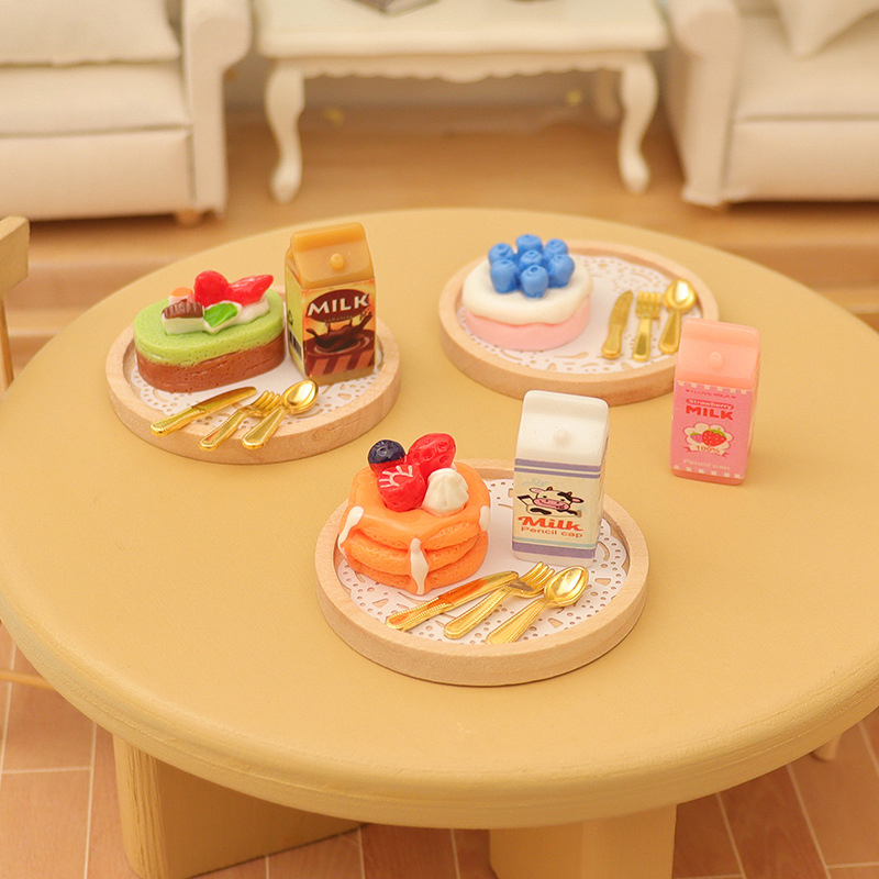 1세트 1:12 인형집 미니어처 케이크 우유 포크 트레 - Kids Toys House 리뷰 및 가격