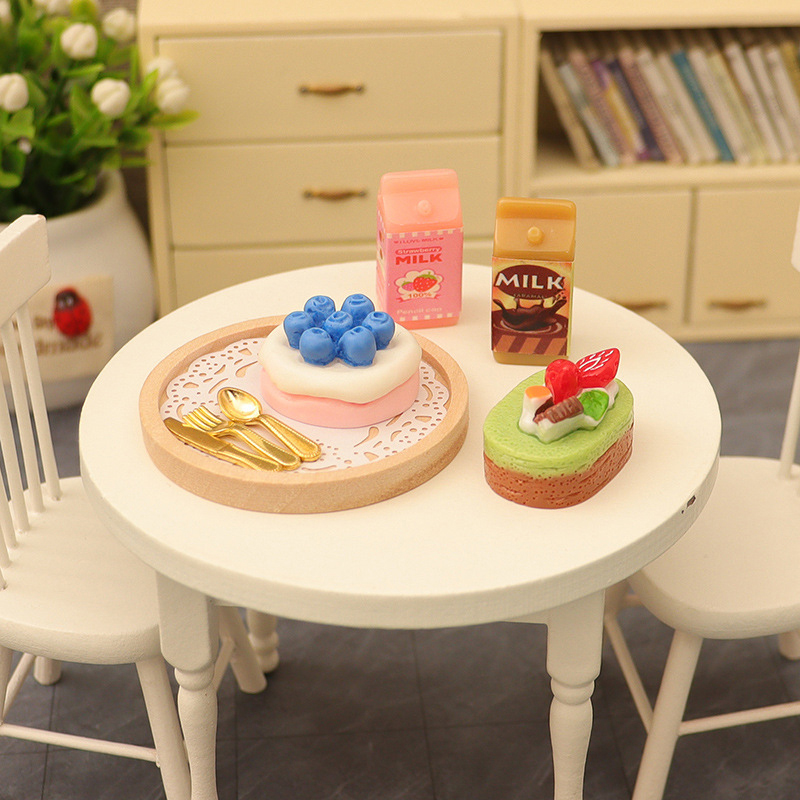 1세트 1:12 인형집 미니어처 케이크 우유 포크 트레 - Kids Toys House 리뷰 및 가격