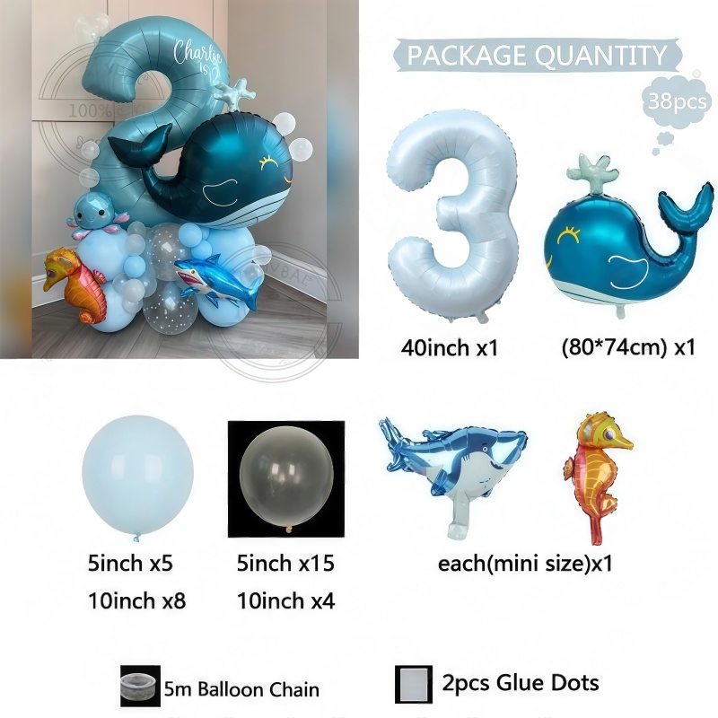 38개 해양 동물 테마 생일 풍선 세트 (고래 풍선 스 - Water Balloon Set 리뷰 및 가격